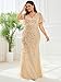 Ever-Pretty Women's V-Neck Curvy Embroidery Formal Dresses Plus Size Sequin Mother of The Bride Dresses Gold US18