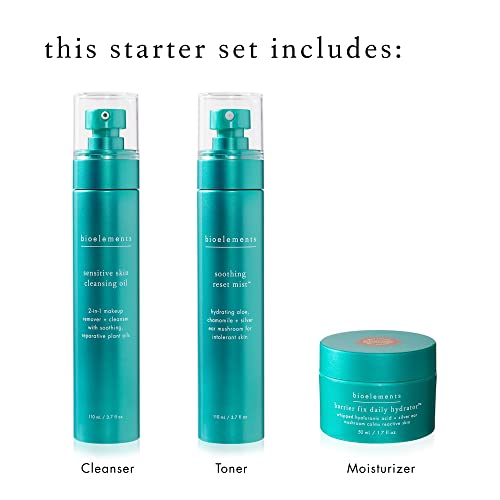 B07NN23H9R Bioelements 3-Step Starter Set: Sensitive Skin - Includes Cleansing Oil, Soothing Reset Mist Toner & Barrier Fix Daily Hydrator Moisturizer
