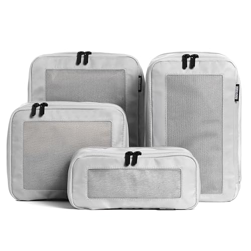 Image of Aerotrunk Compression Packing Cubes for Travel - Luggage Organizer Bags - Double Zipper Packing Cubes for Suitcases (4-Pack, Light Grey)