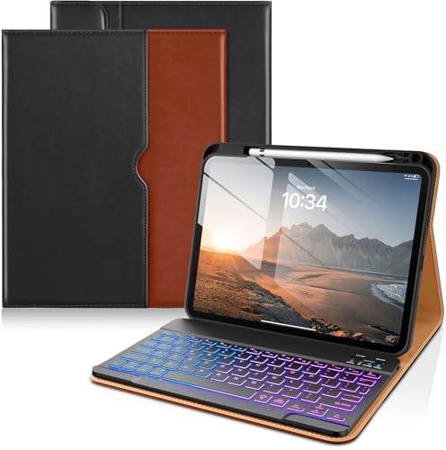 DTTO for iPad 11th (A16)/ 10th Generation Case with Keyboard (2025/2022), 7 Colors Backlit Wireless Detachable Keyboard Leather Folio Cover with Pencil Holder & Pocket, Black Brown DTTO for iPad 11th (A16)/ 10th Generation Case with Keyboard (2025/2022), 7 Colors Backlit Wireless Detachable Keyboard Leather Folio Cover with Pencil Holder & Pocket, Black Brown