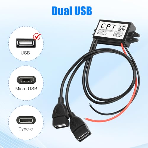 Adaptateur convertisseur 12 V vers USB, convertisseur Fastsaw 15 W 3 A CC de 12 V à 5 V avec moulage étanche pour voiture, camion, bateau, avec double ports USB et redressement synchrone. – vue 4