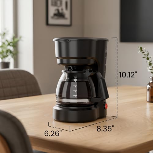 Image of Kismile 5 Cup Coffee Maker, 0.75L Small Drip Coffee Machine with Anti-Drip Design, Dry Burn Protection, Removable Filter Funnel, Easy Mechanical Switch, Black