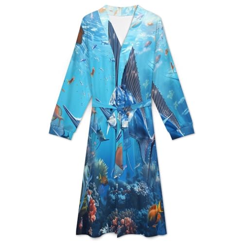 Sailfish Coral Reefs Soft Robe Long Sleeve Bathrobes V Neck Sleepwear Spa Robes with Belt Men Woman3