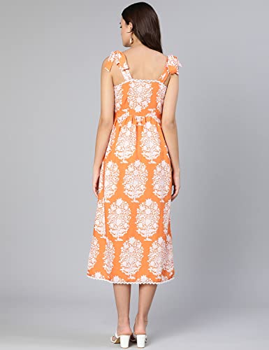 Image of oxolloxo Truffle Orange Printed Women Long Dress