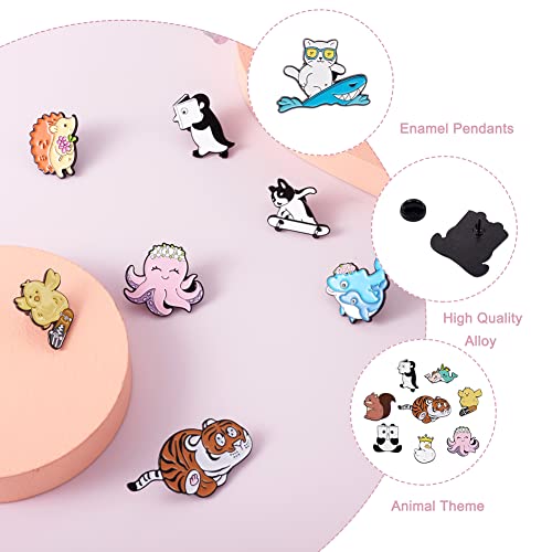 Image of Cheriswelry 16Pcs Animal Theme Enamel Pin Cartoon Penguin Squirrel Tiger Rabbit Panda Cat Lapel Pins Cute Animal Brooch Pins 17-30.5mm for Clothes Bags Backpack Hats Decoration