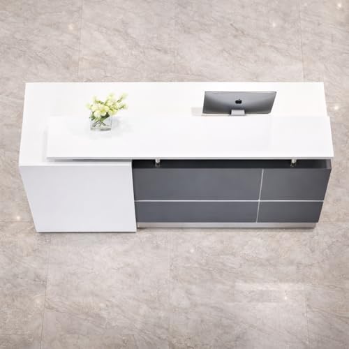 Image of Modern Reception Desk for Office, Salon & Clinic | Front Reception Counter Table with Storage | White & Grey Particle Board Reception Desk - (RCT-033 LPB L5W2)