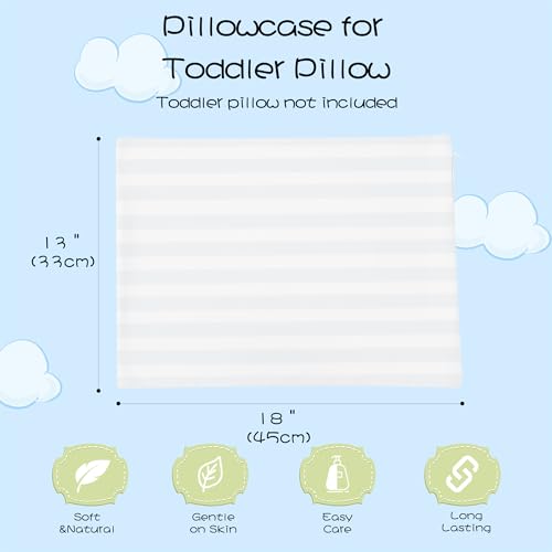 Image of 100% Cotton Toddler Pillow Protectors with Invisible Zipper, 600 Thread Count Sateen Wave Soft Breathable Hypoallergenic Nursery Pillowcases for Kids, 13x18 Inches, Set of 2