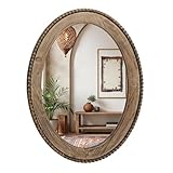 LuxenHome Traditional Oval Wall Mirror, 32-Inch Wood Framed Accent Wall Mirrors, Farmhouse Decorative Wooden Mirror Accent Entryway Wall Mirror, Wall Mounted Mirror Living Room Wall Decor