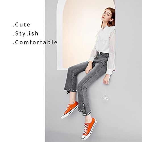 Adokoo Womens Canvas Shoes Casual Cute Sneakers Low Cut Lace Up Fashion Comfortable For Walking(Orange,Us8) #TOP4