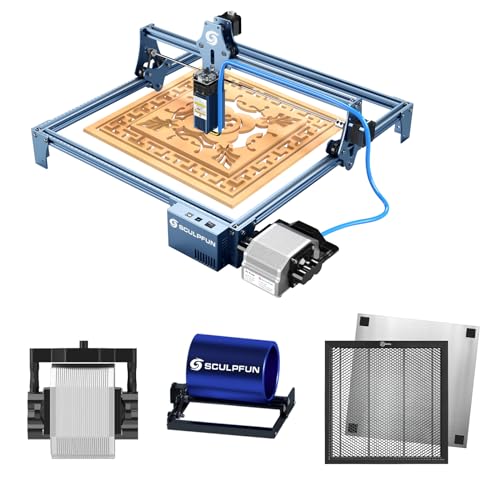 SCULPFUN S9 Machine à Graver Laser Avec Air Assist, Fermeture B1, Table De Travail, Effet Nid D'abeille, Découpe De 90 W, Pour Bois, Bricolage, Décoration De Maison, Cadeaux, Mise Au Point Précise