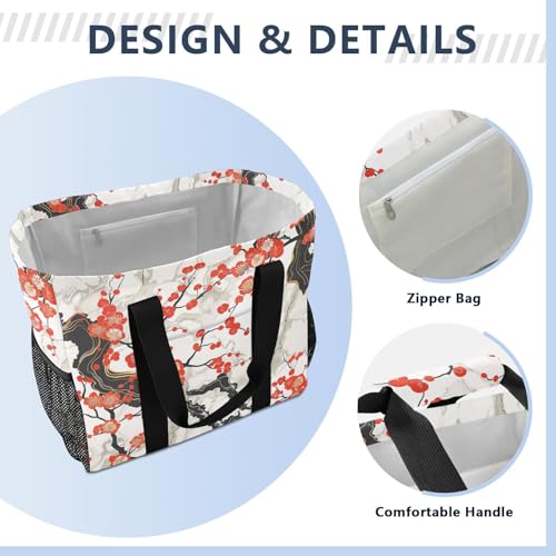 Marble Wintersweet Plum Blossom Red Utility Tote Bag Collapsable Beach Bag Tote Waterproof Reusable Bags For Groceries Canvas Totes Bags For Car4