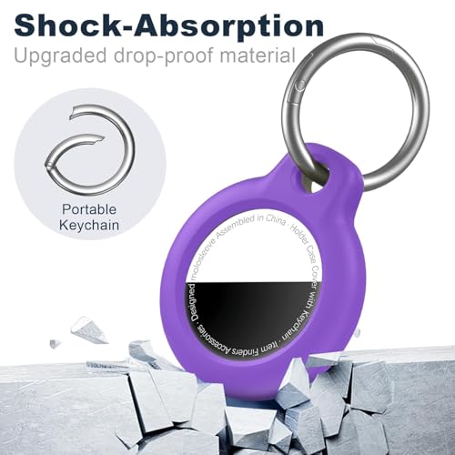 Image of MOLOSLEEVE Case for AirTag 2nd Gen (2026) & 1st Gen, Shockproof Holder Anti-Scratch Protective Cover for Air Tags, Men's Women's Keyrings & Keychains for Keys, Luggage, Bags, Dark Purple