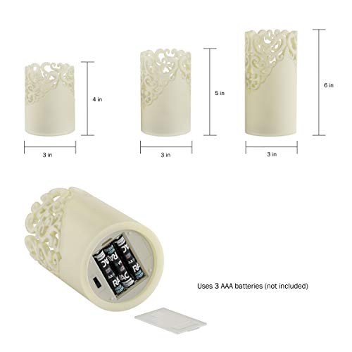 Lavish Home 80-FC1007 Remote Control Led Candles - Set Of 3 Battery-Operated Realistic Flameless Pillars With Lace Details And Vanilla-Scented Wax thumb #3