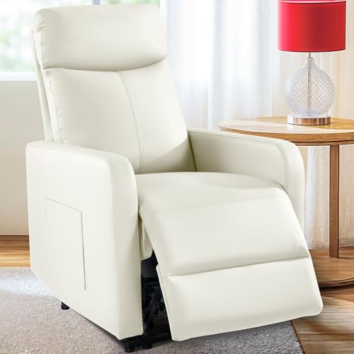 Cfvyne Zero Wall Power Recliner Chairs, Small Recliner for Small Spaces and Petite People Woman (1, Beige Faux Leather)