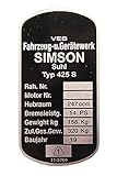 Typenschild Alu Typenschild, 84 x 43 x 1 mm, für Rahmen Simson AWO 425 Sport