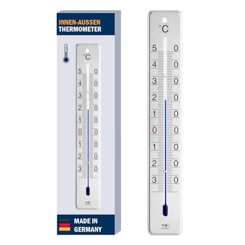TFA Dostmann Analoges Innen-Außen-Thermometer, 12.2046, wetterfest, aus Edelstahl, zur Temperaturkontrolle, 28cm hoch, Temperatur messen, glänzend