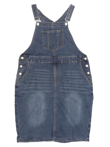 Image of Agnes Orinda Plus Size Denim Overall Dress for Women Vintage Adjustable Strap Pinafore Bib Jean Dresses with Side Pockets
