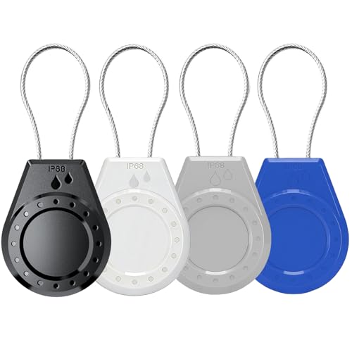 Image of Air Tagholder Keychain Case with Steel Wire Cable & Hex Lock, Waterproof Anti-Lost Shockproof Cover Compatible with Apple Air Tag for Luggage, Backpack, Keys (Black+White+Gray+Blue)