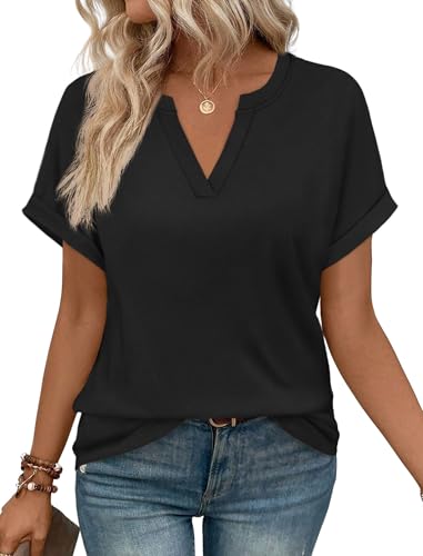WIHOLL Plus Size Spring Clothes for Women 2026 Short Sleeve Tshirts Shirts Black Tops Dressy Casual Summer Oversized Blouses Business Outfits 2XL