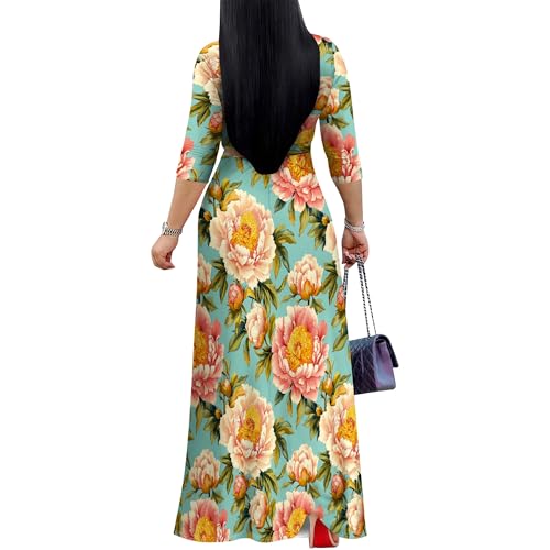 Image of Plus Size Maxi Dress for Women V Neck 3 /4 Sleeve Wrap Dress