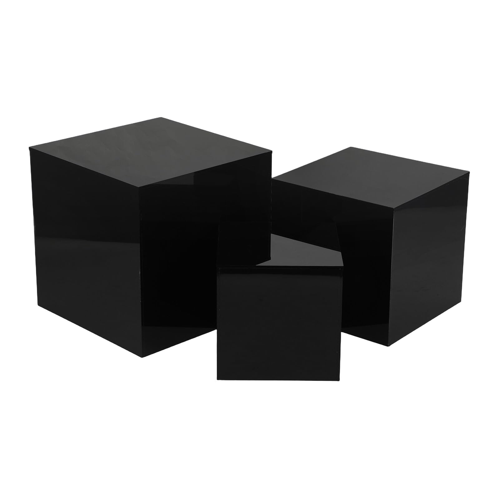 SHINEOFI 3 Pezzi Set da 3 Alzatine Nere in Acrilico 4”/5”/6” per Buffet, Cubi Espositivi Impilabili per Dolci, Negozi e Collezioni, Supporti Cubici Leggeri per Presentazioni Professionali