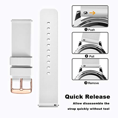 Wocci 18Mm Silicone Watch Band With Rose Gold Buckle, Soft Rubber Replacement Straps With Quick Release (White) #TOP2