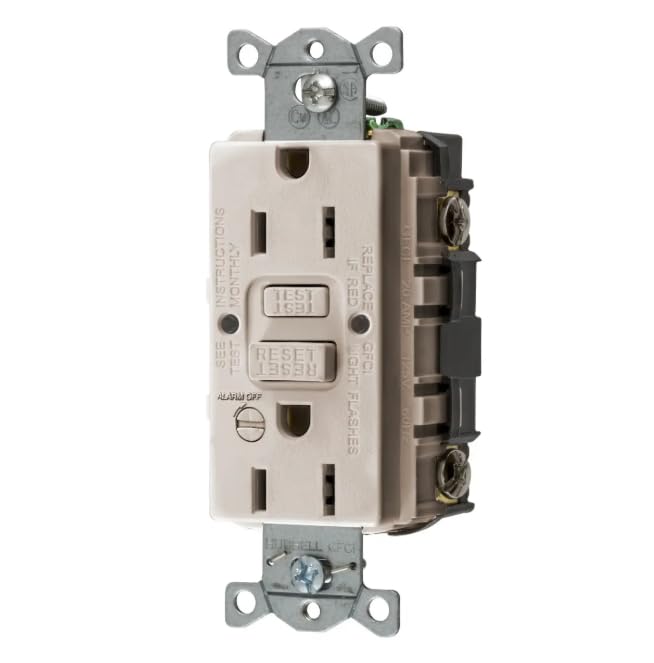 Power Protection Products, GFCI Receptacle, Self Test, Commercial Grade, 15A 125V, 2-Pole 3-Wire Grounding, 5-15R, With Alarm, Light Almond
