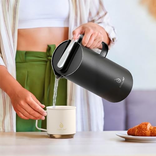 Image of IDEUS Thermal Coffee Carafe 50oz (1,400ml), Stainless Steel Double Wall Insulated Vacuum Flask, Water Jug Coffee Server and Beverage Dispenser, Heat and Cold Retention, Black