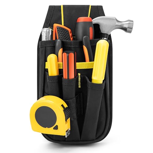 Milifox Cintura Porta Attrezzi Nera,Marsupio Elettricista con Clip,Cintura Attrezzi Lavoro a 6 Tasche,Porta Cacciaviti da Cintura Adatta per Elettricisti,Tecnici di Manutenzione e Artigiani