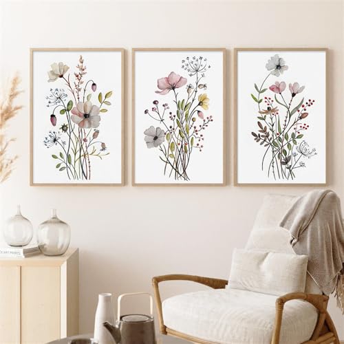 Cuadros modernos florales abstractos para transformar el hogar set de 3 láminas en acuarela 3
