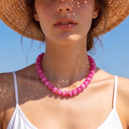 SHERLOVE Chunky Statement Large Rose-Red Beaded Choker Necklaces Women - 5