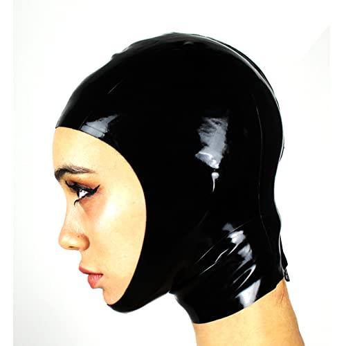 Latex Hood Mask Women's Rubber Full Cover Party Mask with Face open Zipped Latex Mask (XL, 0.6MM-no zipper)