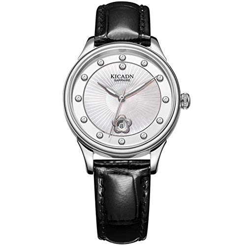 KuanDar watch Orologi da Donna, Orologio da Polso al Quarzo analogico con quadrante di Diamanti Orologio da Donna con datario. Cassa in Acciaio Inossidabile, Black