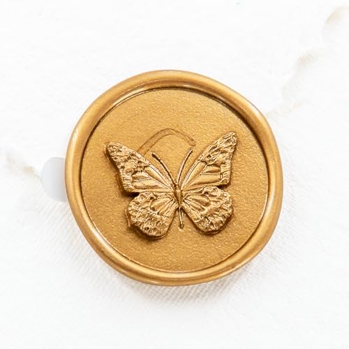Nuvretk 25pcs Handmade Gold Wax Seal Stickers, 3D Butterfly Design, Elegant Self-Adhesive Envelope Seals for Wedding, Birthday, Party, and Event Invitations (Gold)
