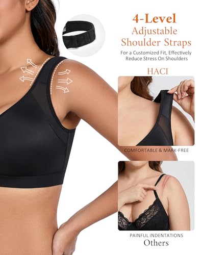 Image of HACI Women's Front Closure Posture Bra Full Coverage Back Support Everyday Wireless Comfy Unpadded Cup