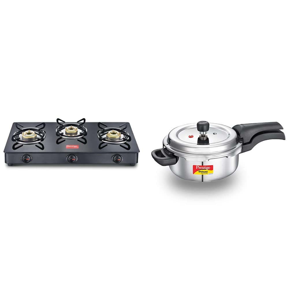 Prestige IRIS LPG Gas Stove, 3 Burner, Black + Prestige Svachh Deluxe Alpha 3.0 Litre Stainless Steel Pressure Cooker-image-10