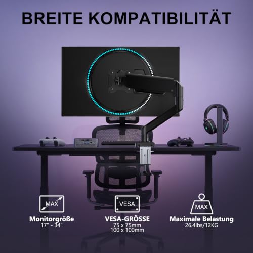 WALI Monitorhalterung für 13‑34 Zoll Bildschirme bis zu 12 kg, Verstellbarer Monitorarm… – Ansicht 3