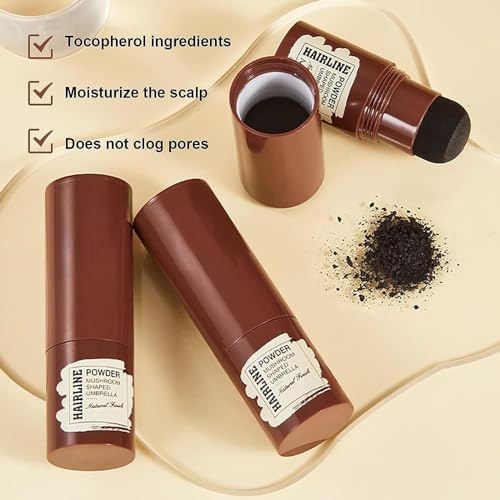 Image of Instant Natural Hairline Colour Touch-Up Powder for Women & Men, Natural Shadow Filler & Shading Sponge Pen for Thinning Hair, Quick Root Touch-Up & Hairline Concealer (BLACK HAIR STICK POWDER)