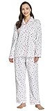 TONY AND CANDICE Women's 100% Cotton Long Sleeve Flannel Pajama Set Sleepwear (Small, White with Pink Hearts)