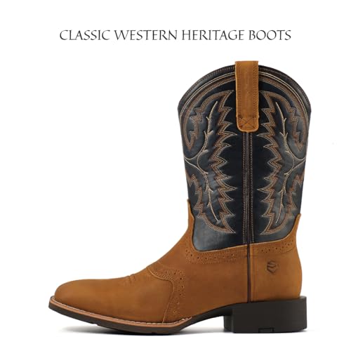 Image of SUREWAY Western Boots For Men - Mens Square Toe Cowboy Boot,Oil /Slip Resistant,Durable Fashionable Classic Pull on 10 Inch Wellington Boots - Soft Toe Work Boots