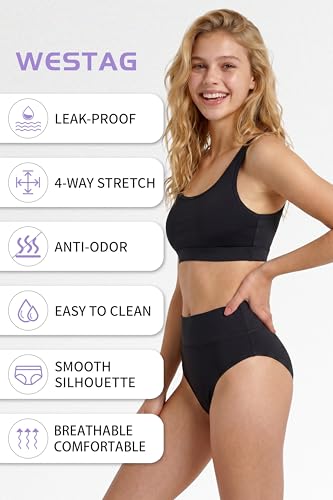 Image of Period Swimwear Two Piece Leakproof Swimsuit Menstrual High Waist Bikini Sets Color Block Bathing Suit for Teen Girls