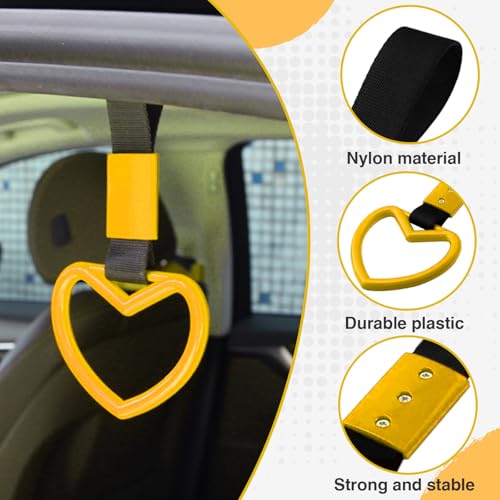 Image of 2PCS Heart Shaped Car Handle Straps, Rear Bumper Warning Keychain Ring for Car Exterior Accessories (Yellow)