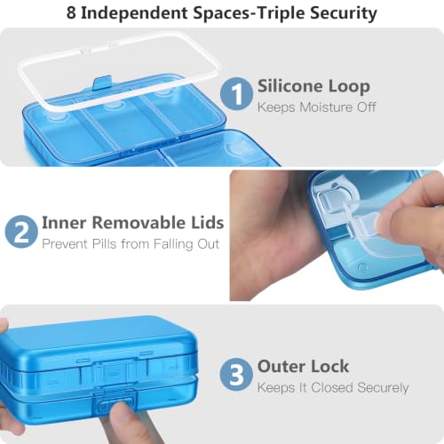 Image of FYY Travel Pill Organizer, Large Weekly Medicine Pill Organizer-Navy