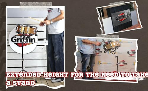 Griffin 2-PACK- Concert Stand Up Snare Drum Stands Tall Adjustable Chrome Height Stand For Drummers Percussion Practice Pads & Drums | Extended Height Drum Hardware Mount Holder With Basket Clamp - Thumbnail 6
