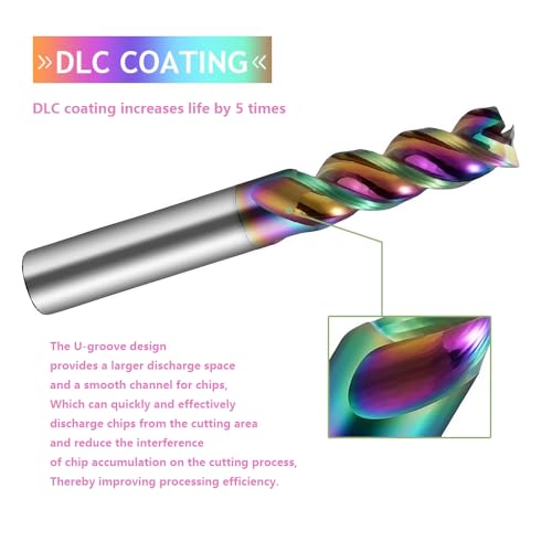 Image of Carbide Colorful U-Groove End Mills-3 Flute DLC Coated for Aluminum.1 Pcs 10x75mm