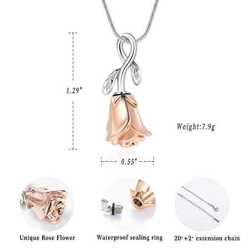 Rose Flower Cremation Urn Necklace for Ashes Stainless Steel Memorial Cremation Ash Jewelry Keepsake Pendant Necklace for Women Girl2