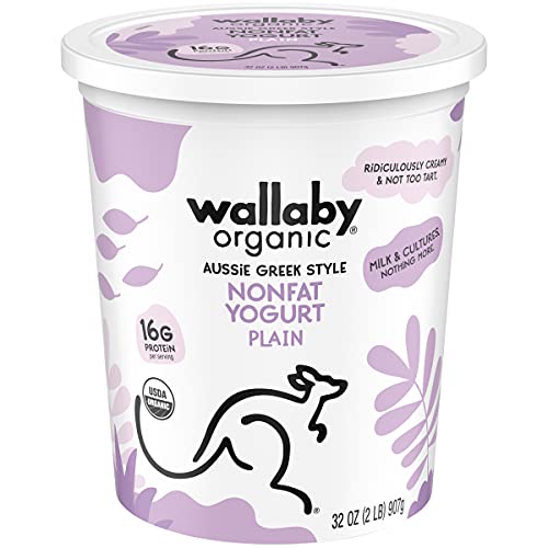 Wallaby Organic Aussie Greek Nonfat Yogurt, Plain, 32 Oz. Usda Organic #TOP1