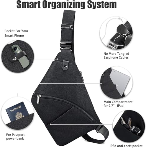 Image of OSOCE Crossbody Sling Bag, Water-Resistant Anti Theft Chest Pack, Minimalist Commuter Daypack for Travel Hiking Work