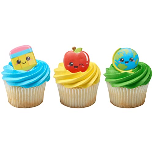 Kawaii Back To School Cupcake Rings Toppers Cake Decorations - 24 Pc #TOP2