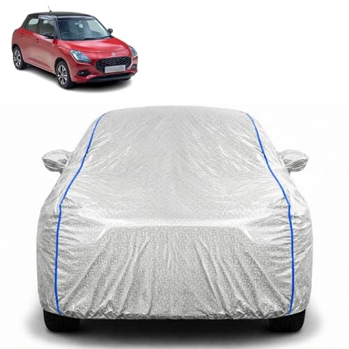 Image of Waterproof Car Cover for Maruti Suzuki Swift | All Weather Protection | UV Resistant & Dustproof | Soft Cotton Lining to Prevent Scratches | Triple Stitched with Mirror Pockets & Elastic Hem